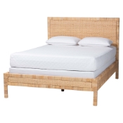 bali & pari Kalimantan Natural Rattan Bed - Coastal Boho Style Bed Frame with Woven Detailing, Queen